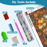 Hello Fall Pumpkin Leaf Cart Diamond Art Kits for Adults, 5D Diamond Painting Kits for Adults Beginners, DIY Full Round Drill Diamond Dot Painting Gem Art Kits for Adult,Home Wall Decor 11.8x15.7 Inch VCLKDIY
