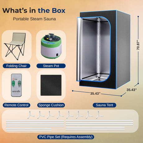 SereneLife Portable Sauna for Home, Steam Sauna Tent with 4L Steamer, Folding Sauna Chair, Compact Personal Detox Sauna, Remote Control in-Home Spa, 71" x 35" - inch (Black) SereneLife