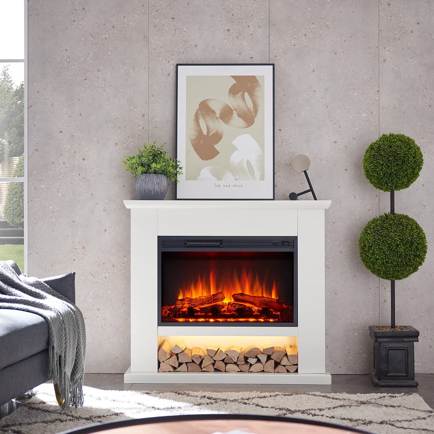 LegendFlame® Camille Electric Fireplace with 39.5" Mantel Surround and Jaden 27" Insert, Cream White Finish