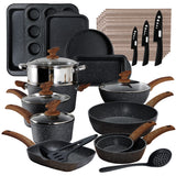 Kitchen Induction Cookware & Bakeware Set - 30 Piece Black Granite Cooking Pans Set, Non-Stick Pots and Pans Set Kitchen Academy