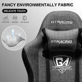 GTRACING Gaming Chair with Footrest, Fabric Breathable Big and Tall Ergonomic Computer Chair 350 lbs with Adjustable Lumbar Support and Recliner, High Back Game Chair for Office Gaming, Darkgray GTRACING