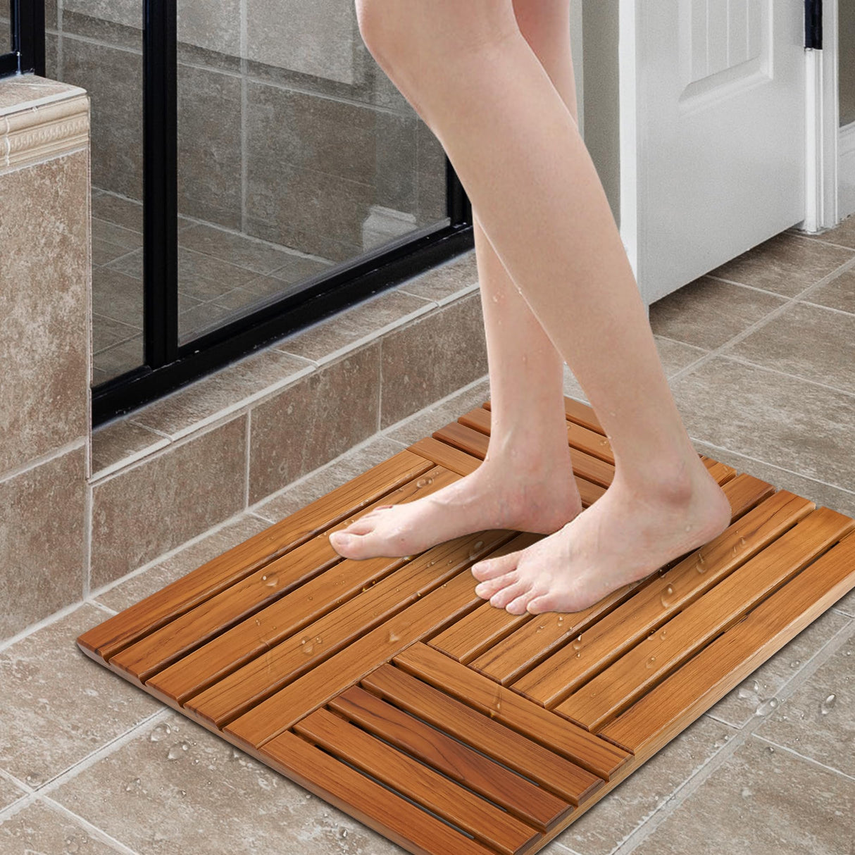 Utoplike Teak Wood Bath Mat, 31.8 x 20 inch Large Wooden Shower Mat for Bathroom, Non Slip Wood Floor Sturdy Mat for Inside Shower Luxury Spa Home or Outdoor Utoplike