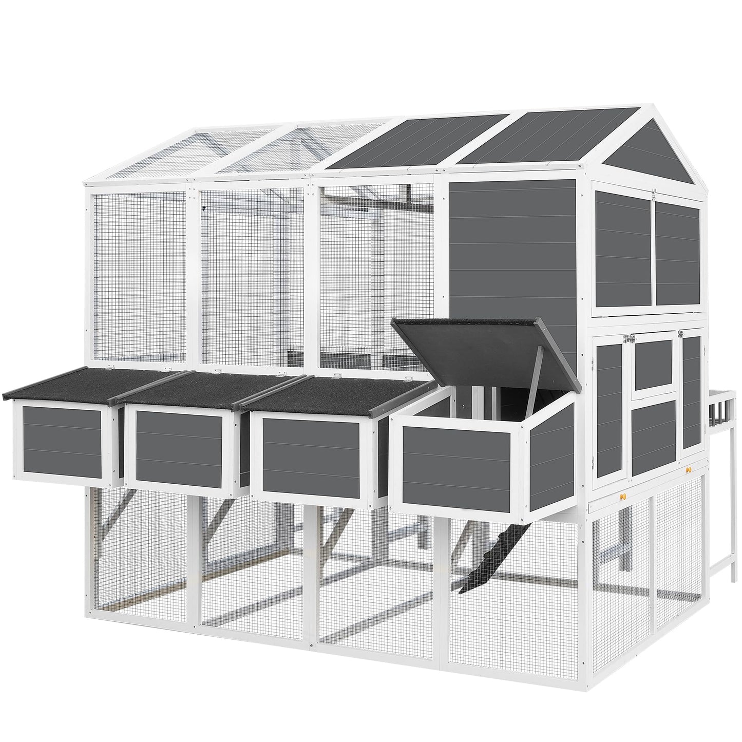 LZ LEISURE ZONE Chicken Coop with Chicken Run, Outdoor Hutch with Nesting Boxes, Wooden Walk-in Chicken House with Pull Out Trays, Garden Backyard Cage, Gray - WoodArtSupply