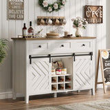 IDEALHOUSE 47.2'' Farmhouse Buffet Cabinet with Sliding Barn Door, 33.4'' Tall Wood Rustic Sideboard with 3 Drawer, Adjustable Shelf and Removable Wine Rack for Dining Room, Kitchen, White IDEALHOUSE