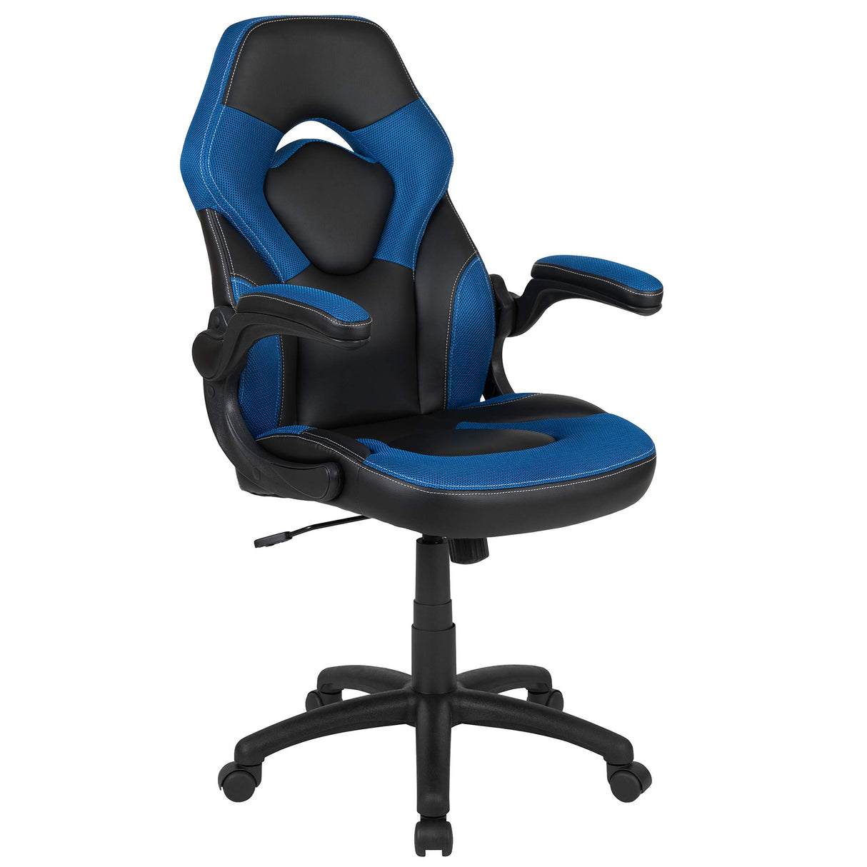 Flash Furniture X10 High-Back LeatherSoft Racing Style Gaming Chair with Flip-Up Arms, Ergonomic Padded Swivel Computer Chair, Blue/Black Flash Furniture