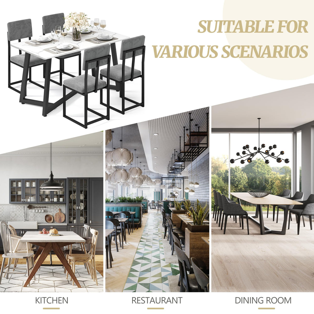 Sesslife 5-Piece Dining Table Set for 4, Modern Faux 47.24" Marble Kitchen Table with 4 Velvet Chairs, Stylish Small Dining Table Set for Apartments & Small Spaces Sesslife