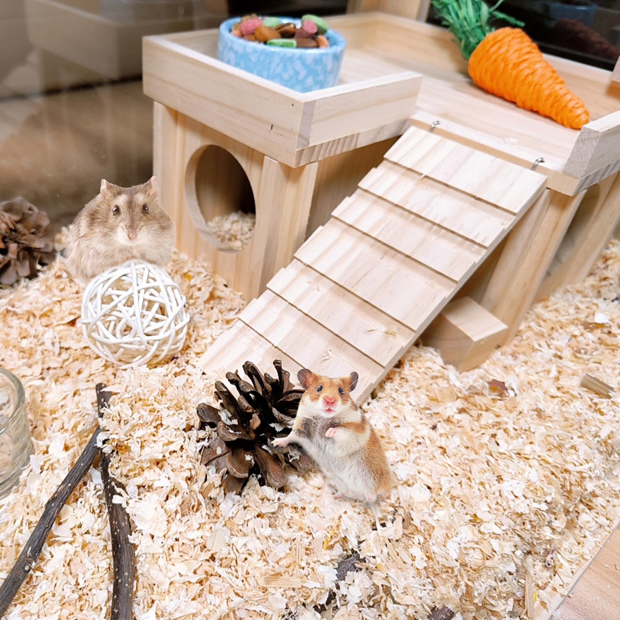 Acsist Wooden Hamster Hideout Hamster Wood House with Ladder Habitats Decor Detachable Small Animals Cage Accessories for Rat Gerbils and Other Small Pets Acsist