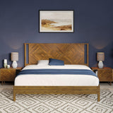 Ethan King Platform Bed Frame with Headboard - Stylish Acacia Wood in Rustic Dark Brown Finish Bme