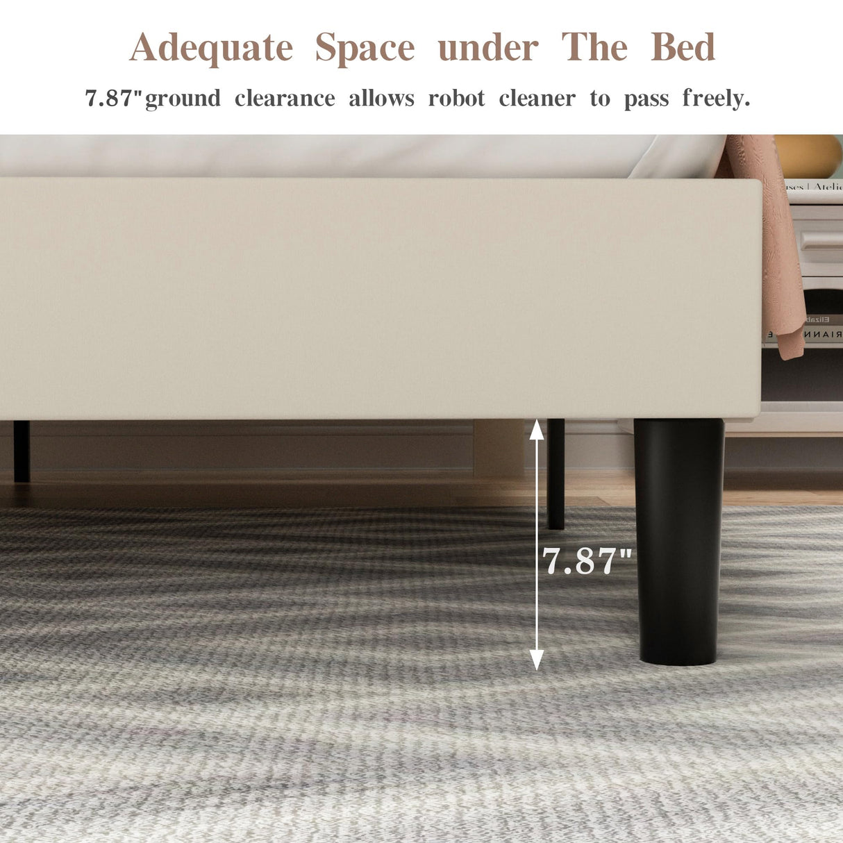 VECELO Queen Bed Frame with Type-C & USB Ports, Upholstered Platform Height-Adjustable Cotton and Linen Headboard, No Box Spring Needed, Noise-Free, Easy Assembly, Beige VECELO