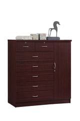 Hodedah 7 Drawer Jumbo Chest, Five Large & Two Smaller Drawers with Two Lock, Hanging Rod, and Three Shelves | Mahogany, 17.76" D X 47.24" W X 48.39" H Hodedah
