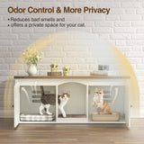 Halitaa Double Cat Litter Box Enclosure, Hidden Litter Box Furniture for 2 Cats, Farmhouse Cat House with Scratch Pad for 2 Litter Boxes, Wooden Enclosed Litter Box Furniture, Entryway Bench, White Halitaa