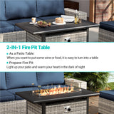 Muphyers 11-Piece Outdoor Patio Furniture Set with Rocking Swivel Chair, Wicker Rattan Sectional Sofa Conversation Set with 55,000 BTU Fire Pit Table, Backyard Furniture, Navy Blue Muphyers