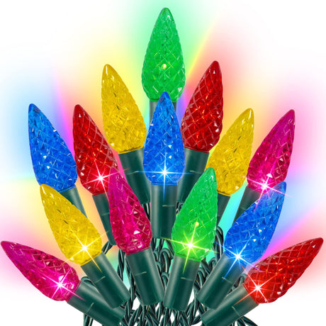 Dazzle Bright C6 Christmas String Lights, 100 LED 33 FT Waterproof Green Wire Fairy Lights, 8 Modes Christmas Lights for Indoor Outdoor Home Yard Xmas Tree Decorations (Multi-Colored) Dazzle Bright