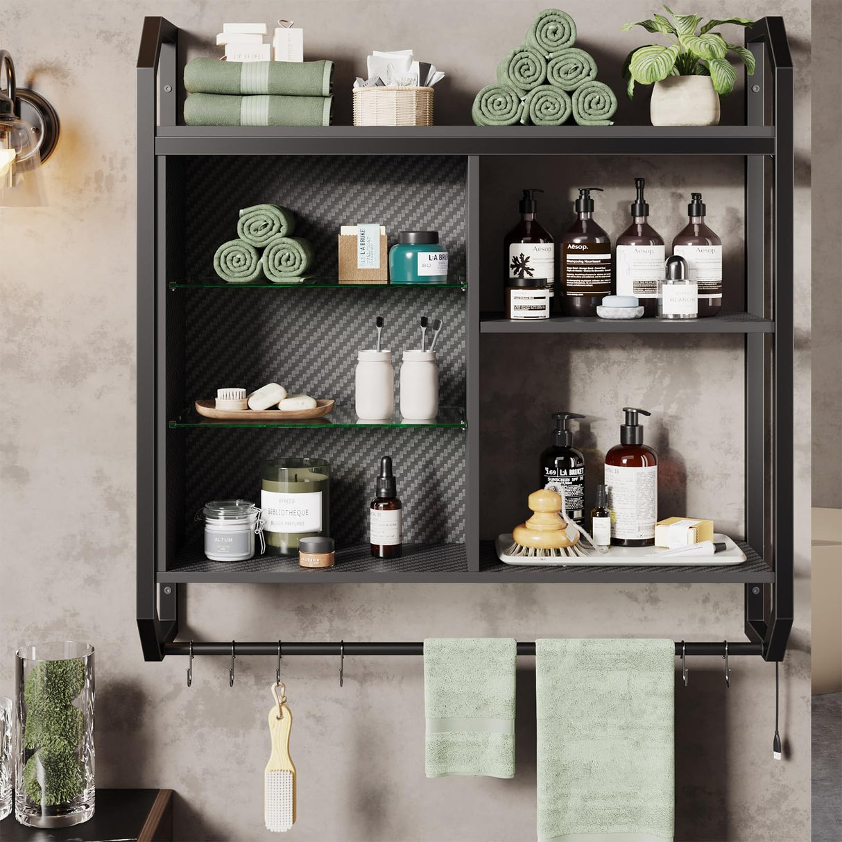 Bestier 34" LED Gaming Floating Shelf with Adjustable Glass, Industrial Pipe Design and USB Ambient Lights Bestier