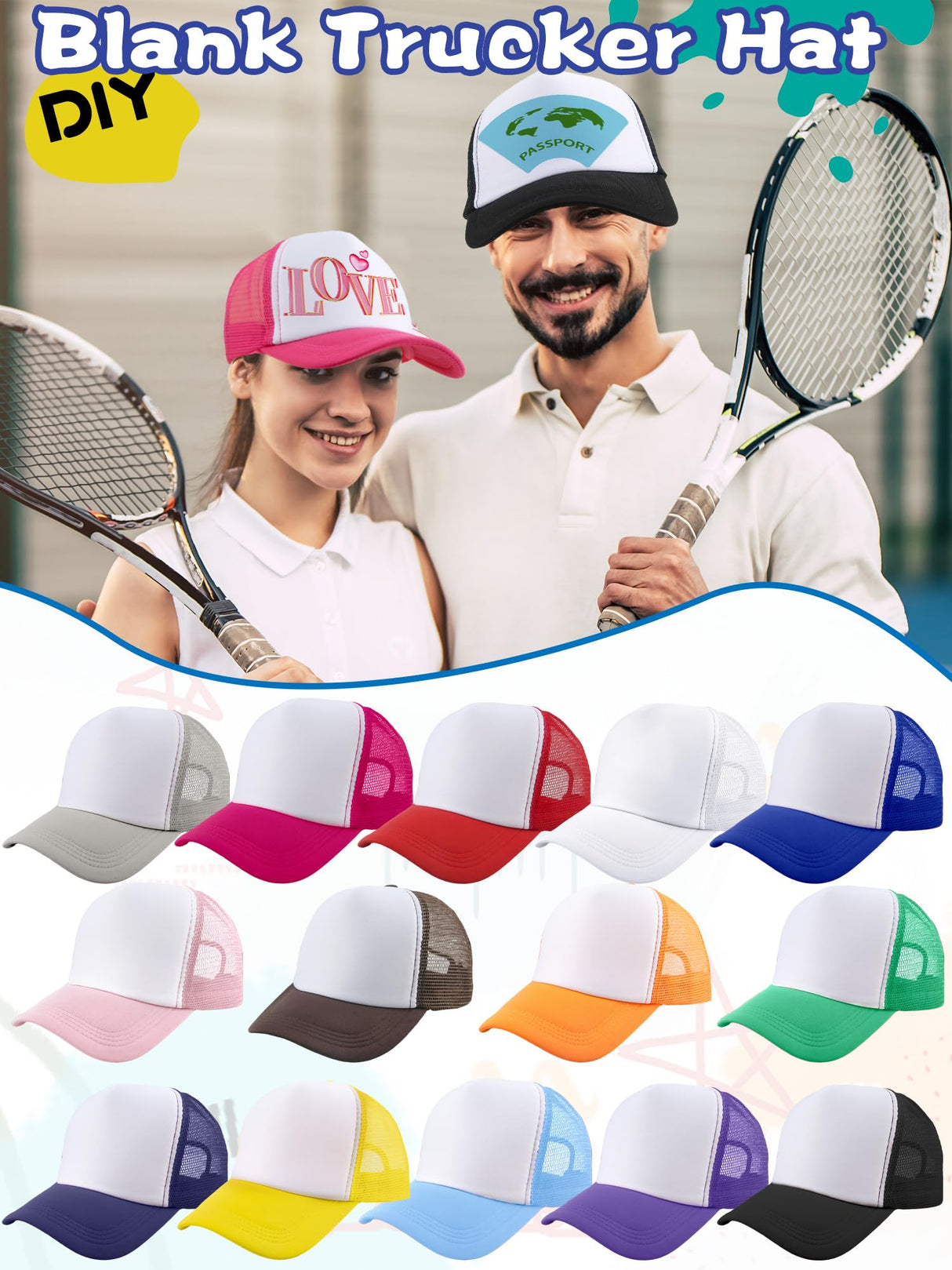 6 Pack Adult Trucker Cap Summer Mesh Baseball Cap DIY Sublimation Trucker Hat for Men Women Summer Outdoor Activities (Color Set 1) Skyebed