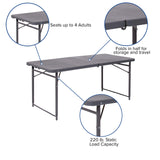 Flash Furniture Mills 4-Foot Height Adjustable Bi-Fold Dark Gray Plastic Folding Table with Carrying Handle Flash Furniture