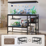 Bestier 55 Gallon Fish Tank Stand with Power Outlet, 49x13 Metal Aquarium Stand, 6-Leg Long Reptile Tank Stand with 3-Tier Adjustable Storage Shelves, 700LBS Capacity, Black Oak Bestier