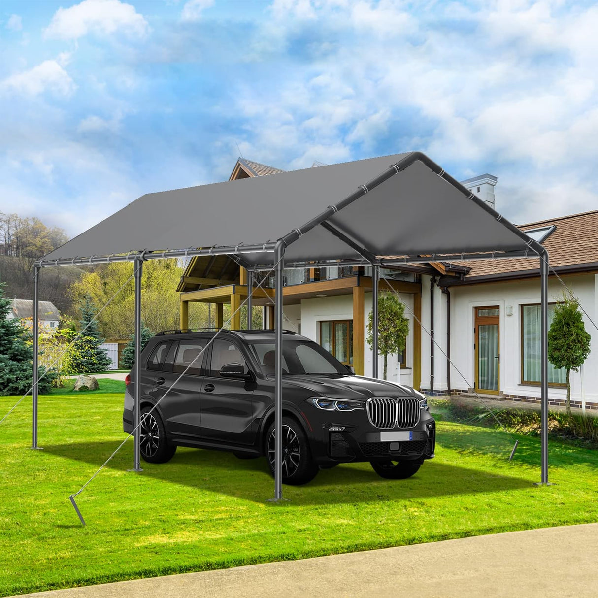 Outdoor Carport 10x20ft Heavy Duty Car Tent, Portable Garage Canopy Storage Shed, Car Shelter, All-Season Tarp Tent for Car, Party (GY) Grezone