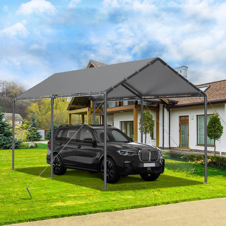 Outdoor Carport 10x20ft Heavy Duty Car Tent, Portable Garage Canopy Storage Shed, Car Shelter, All-Season Tarp Tent for Car, Party (GY) Grezone