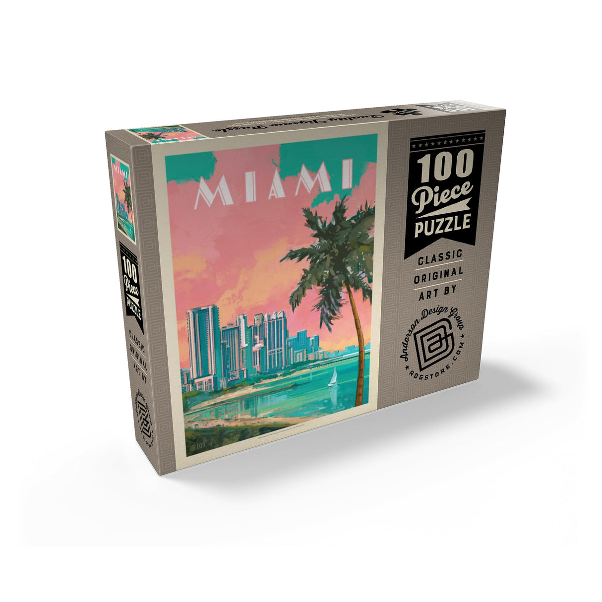 MyPuzzle Miami, FL: South Beach, Vintage Poster - Premium 100 Piece Jigsaw Puzzle for Adults MyPuzzle.com