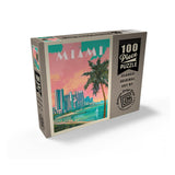 MyPuzzle Miami, FL: South Beach, Vintage Poster - Premium 100 Piece Jigsaw Puzzle for Adults MyPuzzle.com