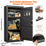 Nebakne 25.6" Tall Fireproof Wall Safes Between The Studs 16" Centers, Hidden Wall Safe with 2 Removable Shelf & Hidden Tray, Heavy Duty Wall Mount Safe for Firearms, Money, Jewelry, Passport Black Nebakne