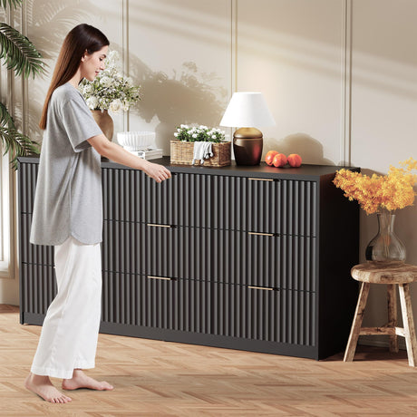 Fluted Dresser for Bedroom, 9 Drawer Dresser, Large Capacity & Anti-Tip, Modern Chest of Drawers with Metal Handles, Wooden Dressers Closet Storage Organizer for Living Room Hallway Entryway GarveeHome