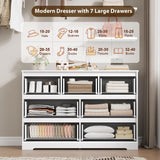 FACBOTALL Dresser for Bedroom, Modern White Dresser, Wood Chest of Drawers Nursery Dresser with Storage, 7 Drawer Double Dresser with Handle Free, Large Storage Dresser Organizer for Living Room,White FACBOTALL