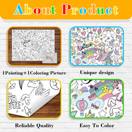 43.3x31.5" Unicorn Rainbow Coloring Poster with Picture, Giant Cute Painting Poster, Large Coloring Tablecloth for Classroom Home Birthday Party Supplies Favor Nicime