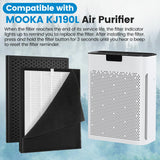 2 Pack KJ190L Filter Replacement Compatible with MOOKA KJ190L Air Purifier For Home Large Room 2000 Ft², 2 H13 HEPA Filters and 4 Washable PreFilters Pet Air Purifier Filters for Bedroom iSingo