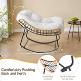 ONBRILL Outdoor Rocking Chairs, Oversized Papasan Rocking Chair Indoors with Padded Cushions, Rattan Wicker Lounge Chair for Living Room, Porch, Patio, Garden ONBRILL