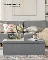 SONGMICS Mazie Collection - 43 Inches Ottoman Storage Bench, 35 Gal. Folding Chest with Breathable Linen-Look Fabric, Load up to 660 lb, for Entryway, Living Room, Bedroom, Light Gray ULSF077G05 SONGMICS