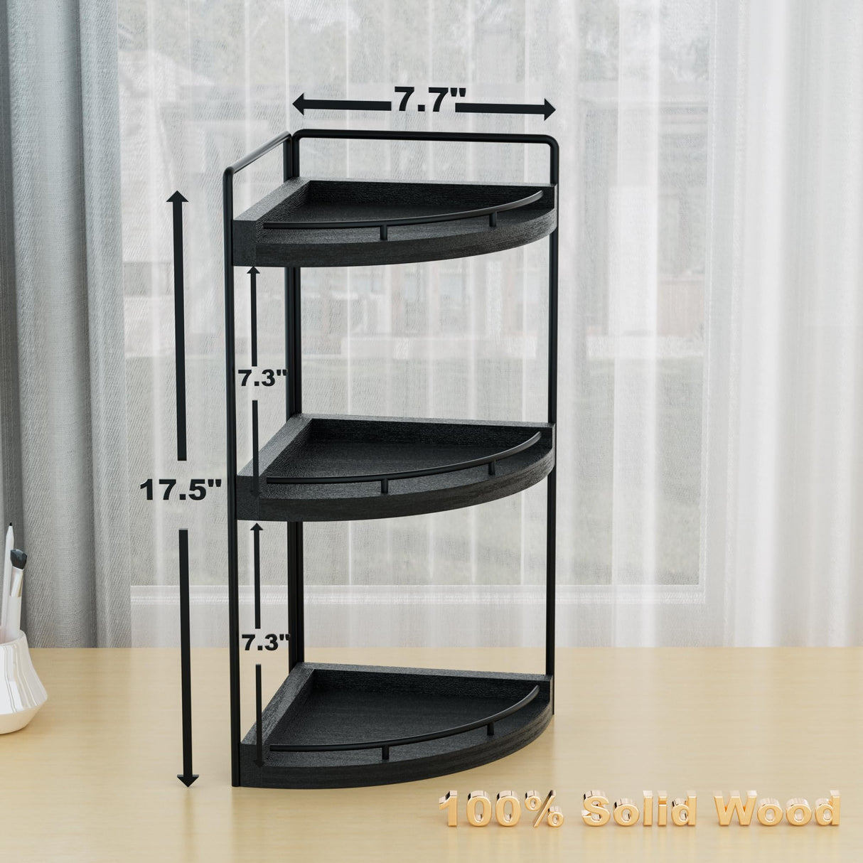 CeleVista Corner Bathroom Counter Organizer, 3 Tier Bathroom Sink Shelf Countertop, Wood Vanity Skincare Storage for Toiletries Decor, Makeup, Dresser(Black) CeleVista