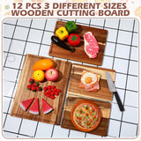 Tioncy 12 Pcs Wood Cutting Board Set Thick Wooden Cutting Boards for Kitchen Butcher Block Cutting Board with Juice Groove for Meat Cheese Fruit Trays, 16x12, 14x10, 11x8 Inch(Acacia) Tioncy