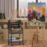 Small Rolling Utility Cart with Drawer, Metal Craft Storage Cart with Lockable Wheel, Versatile Art Organizer with 6 Tiers & Removable Dividers for Drawing Room, Store Paint & Artifact, Patent Pending Jakyitvi