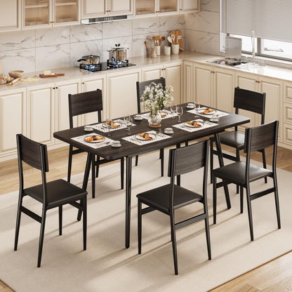 Ahomly 7-Piece Extendable Dining Table Set with 6 Padded Chairs, Dining Room Table Set for 4-6, MDF Board & Metal Frame Kitchen Table Set for Kitchen, Living Room, Apartment, Restaurant, Blac - WoodArtSupply