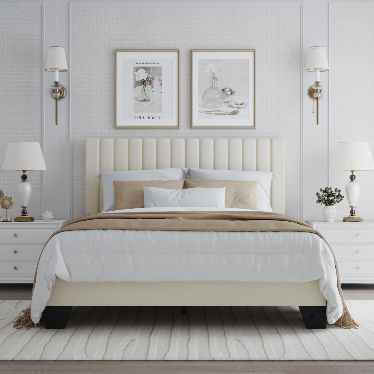 ZZBINUS Full Size Bed Frame with Adjustable Tufted Headboard – Velvet Upholstered Platform Bed, Sturdy Frame & Slats, No Box Spring Needed, Noise-Free, Easy Assembly (Beige, Full) ZZBINUS