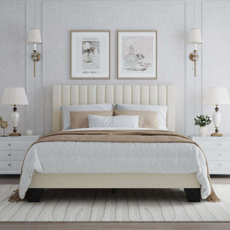 ZZBINUS Full Size Bed Frame with Adjustable Tufted Headboard – Velvet Upholstered Platform Bed, Sturdy Frame & Slats, No Box Spring Needed, Noise-Free, Easy Assembly (Beige, Full) ZZBINUS