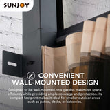 Sunjoy 12 x 14 ft Wall Mounted Gazebo with Powder Coated Steel Roof, Black Aluminum & Metal Frame Lean to Gazebo with Curtains and Netting Sunjoy