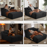 67 Inch Oversized Chaise Lounge Chair Indoor, Corduroy Upholstered Boneless Sofa Bed, Deep Seat Sleeper Couch Reading Chairs, Cloud Sofas Couches for Living Room, No Assembly Required (Black) HANXIN