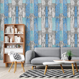 Caltero Wood Plank Wallpaper 17.7" × 236" Blue Distressed Wood Wallpaper Peel and Stick Wood Grain Contact Paper Vintage for Furniture Bedroom Countertop Cabinet Caltero