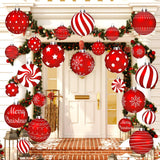 Huwena 24 Pcs Christmas Decorations Outdoor Christmas Hanging Ornaments Peppermint Candy Yard Signs Double Sided Lawn Decorations Peppermint Ornaments for Xmas(Red) Huwena