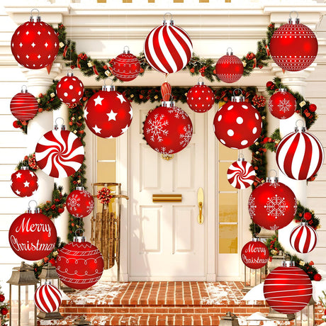 Huwena 24 Pcs Christmas Decorations Outdoor Christmas Hanging Ornaments Peppermint Candy Yard Signs Double Sided Lawn Decorations Peppermint Ornaments for Xmas(Red) Huwena