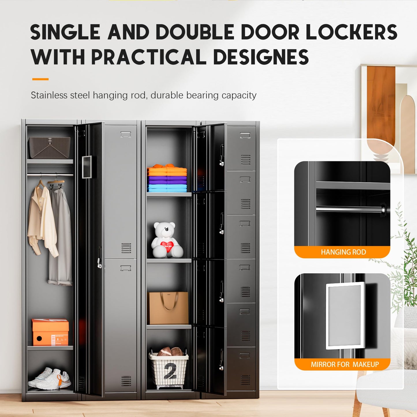 INTERGREAT Metal Lockers for Employees with Lock, 72" Employees Locker Storage Cabinet with Single Doors, Tall Steel Storage Locker for Home Office, - WoodArtSupply