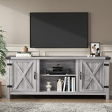 YESHOMY Modern Farmhouse TV Stand with Two Barn Doors and Storage Cabinets for Televisions up to 65+ Inch, Entertainment Center Console Table, Media Furniture for Living Room, 58 Inch, Gray Wash YESHOMY