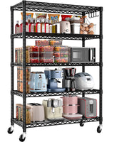 PrimeZone 74''H Wire Shelving 1250lbs 5 Tier Storage Shelves with Wheels NSF Certified Heavy Duty Steel Metal Shelf Adjustable Rolling Rack Kitchen Garage Closet Pantry Laundry 74''HX36''WX14''D PrimeZone