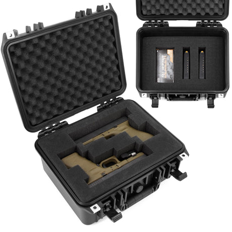 CASEMATIX 13" Two Gun Hard Case for 2 Handguns - TSA Approved Waterproof & Shockproof 2 Pistol Hard Case, Double Handgun Case with Accessory Storage for Multiple Magazines and Other Accessories CASEMATIX