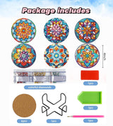 Puraikcmi 6pcs DIY Mandala Diamond Art Painting Kits Coasters with Holder, Diamond Art Coasters Adults Beginners, Flower Diamond Art Crafts Supplies Puraikcmi