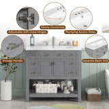 Merax 36'' Bathroom Vanity with Single Sink Combo, Modern Bathroom Sink Cabinet with 2 Soft Closing Doors & 6 Drawers & Opening Shelf, Solid Wood Frame Bathroom Vanities (Grey) Merax