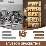 TVMCNA 67" Display Cabinet, Curio Display Cabinet with Door and 4 Adjustable Shelves, Large Capacity Storage Cabinet Collectibles Toy Display Case for Living Room TVMCNA